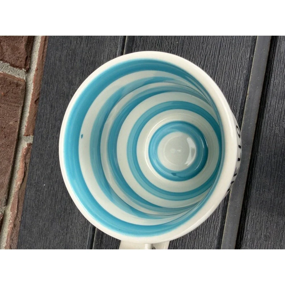 Hello There Coffee Mug Molly Hatch Art Anthropologie Cup White Black Blue Swirl